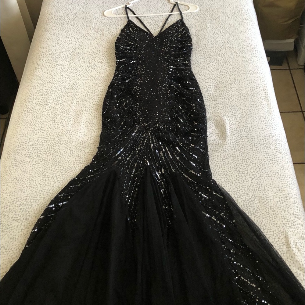 Interlude black formal dress 100% silk with beaded details